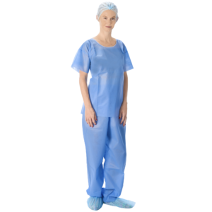 CONJUNTO DE ENFERMERO SMS DESCARTABLE BLANCO / AZUL - 35 / 50 GRS X M2